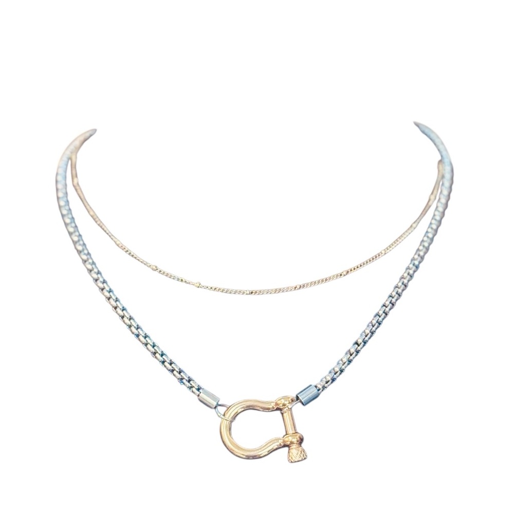 Horse Bit Two Toned Gold and Silver Chain Necklace